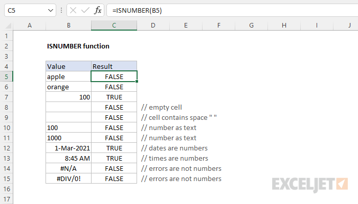 Excel ISNUMBER Function