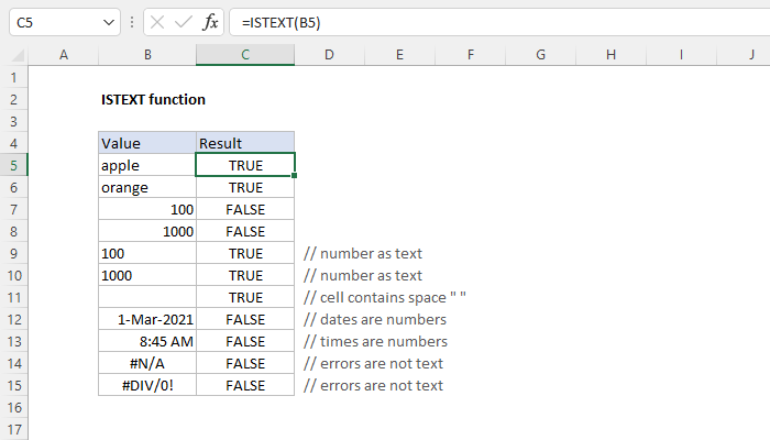 Excel ISTEXT function | Exceljet