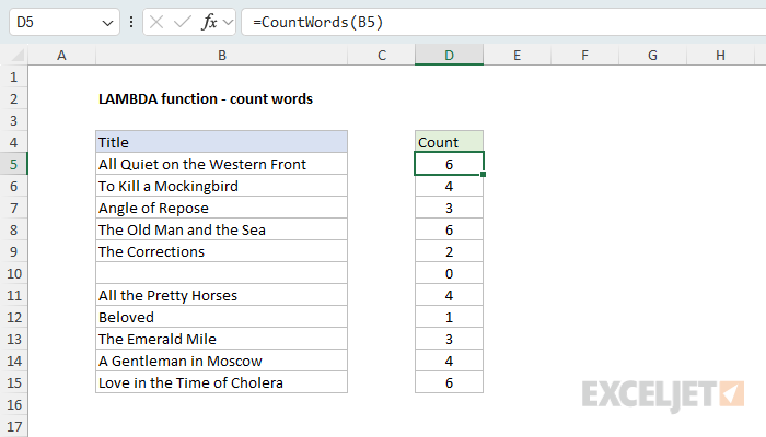 LAMBDA example - custom function to count words