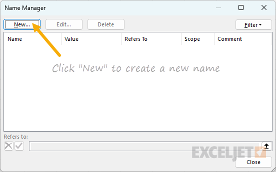 Click New in Name Manager