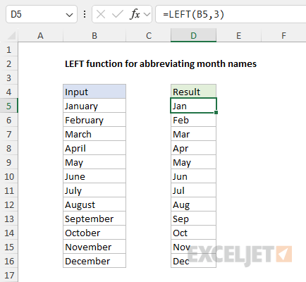  LEFT function example - abbreviate month names