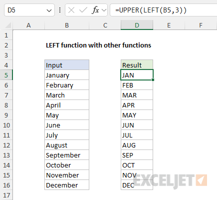 Example - The LEFT function with the UPPER function