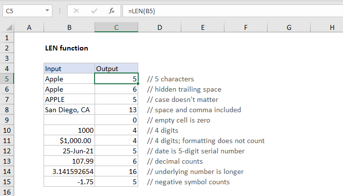 Excel LEN function | Exceljet