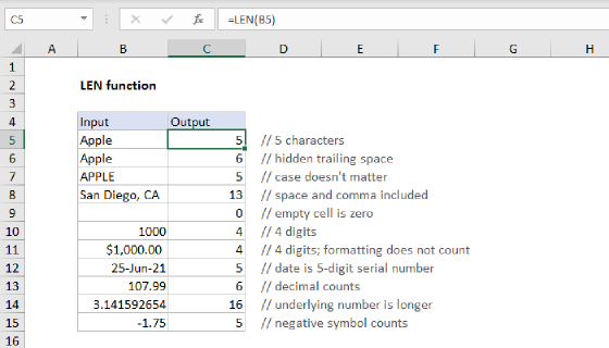 Excel LEN Function