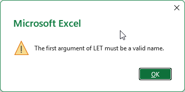LET error - first argument must be a valid name