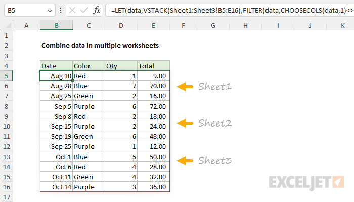 LET example - combine data from multiple worksheets