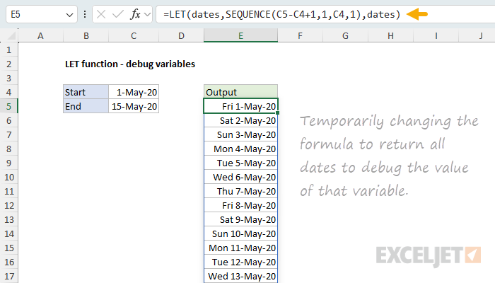 LET example - debug variables