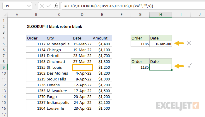 LET example - eliminate a repeated calculation with XLOOKUP