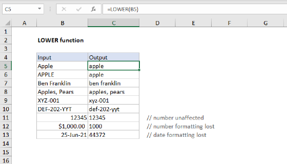 Excel LOWER Function