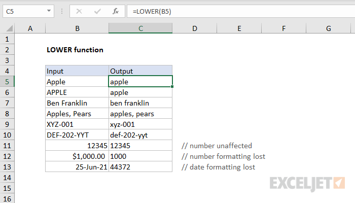 Excel LOWER Function