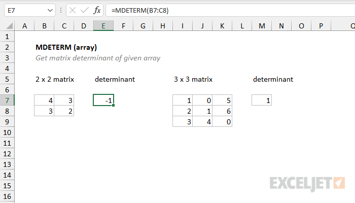 Excel MDETERM Function