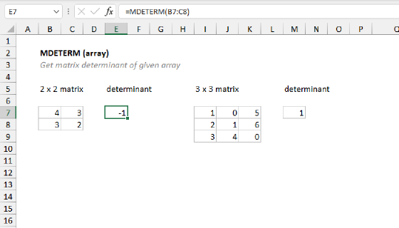Excel MDETERM Function