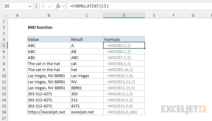 Excel MID Function