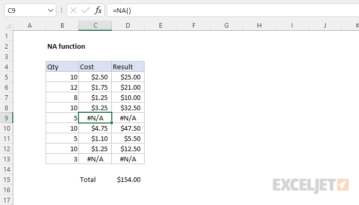 Excel NA Function
