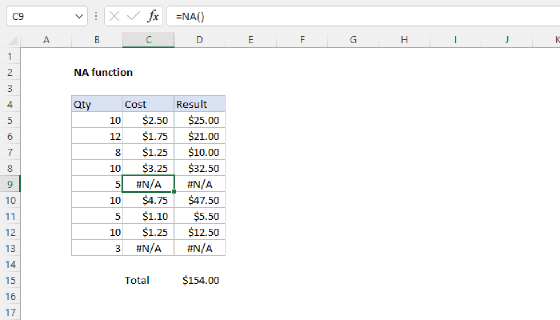Excel NA Function