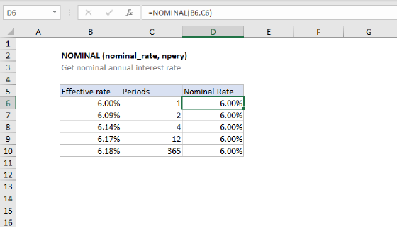 Excel NOMINAL Function