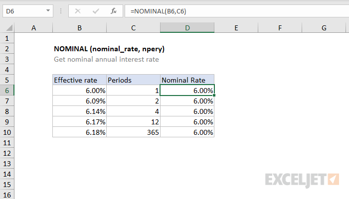 Excel NOMINAL Function