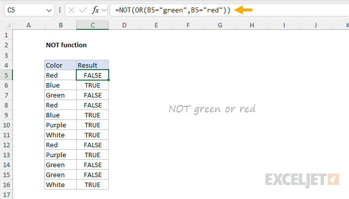 Excel NOT Function