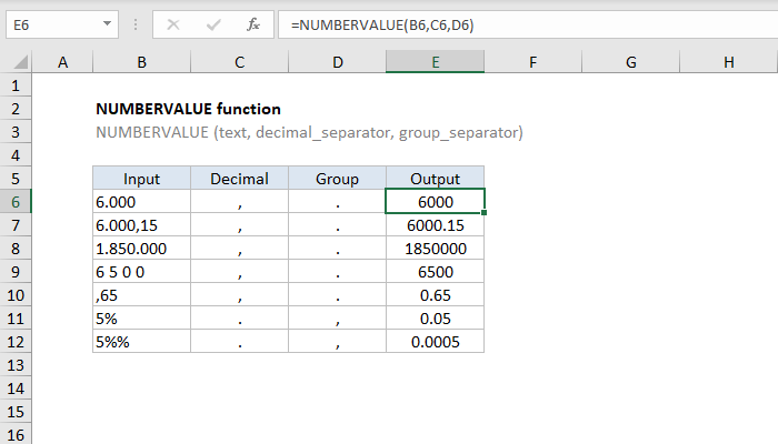 Excel NUMBERVALUE function | Exceljet