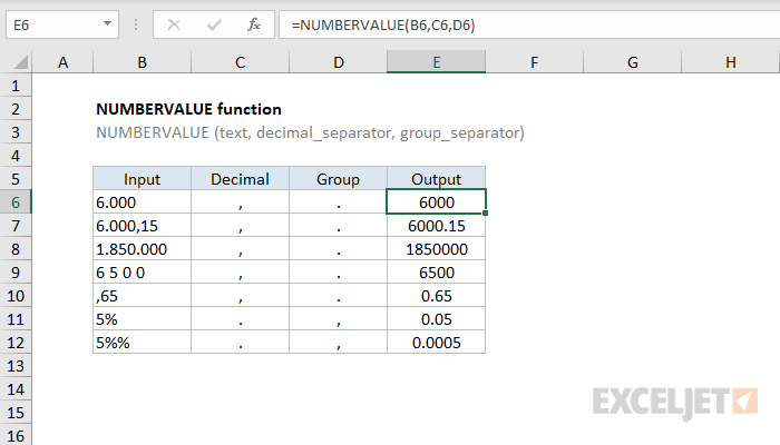 Excel NUMBERVALUE Function