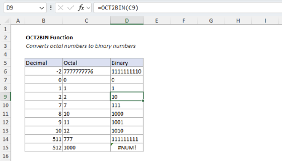 Excel OCT2BIN Function