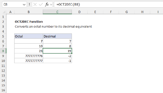 Excel OCT2DEC Function