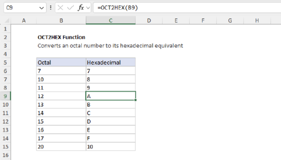 Excel OCT2HEX Function