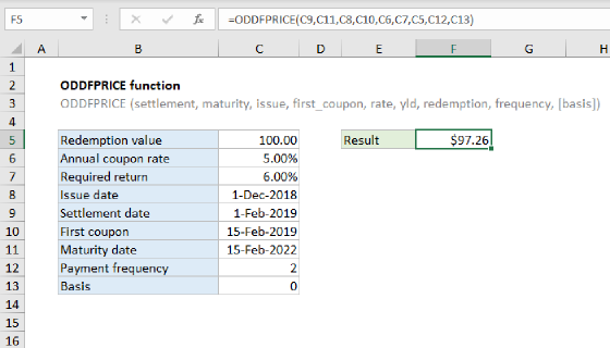 Excel ODDFPRICE Function