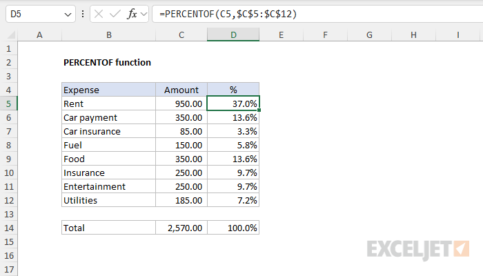 Excel PERCENTOF Function