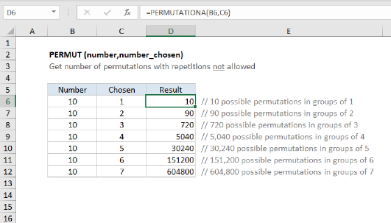 Excel PERMUT Function