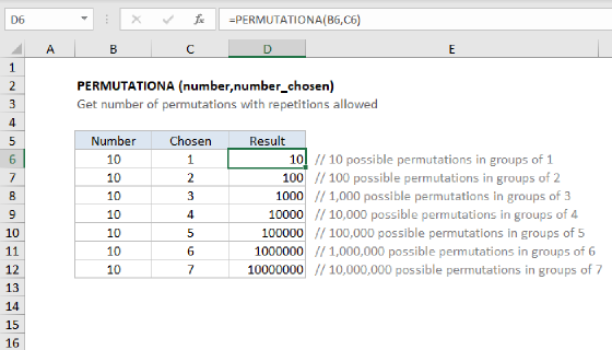Excel PERMUTATIONA Function