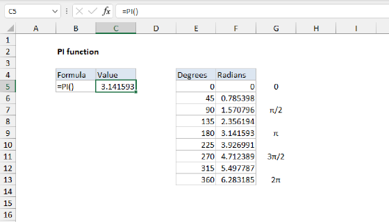 Excel PI Function
