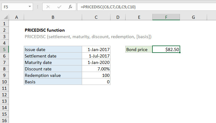 Excel PRICEDISC function | Exceljet