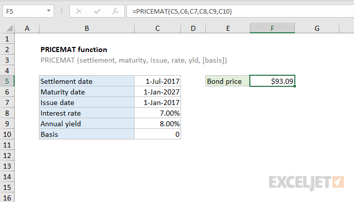 Excel PRICEMAT Function