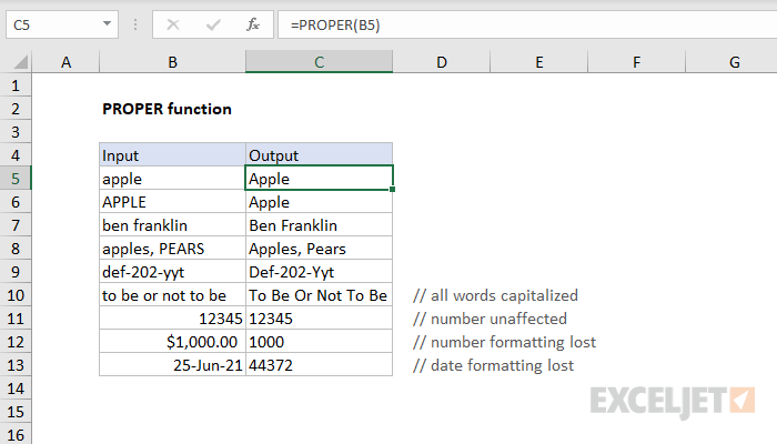 Excel PROPER Function