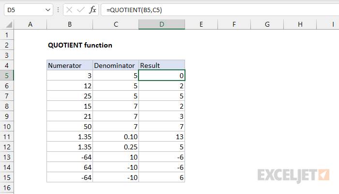 Excel QUOTIENT Function