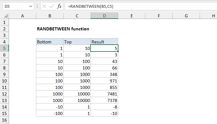 Excel RANDBETWEEN function | Exceljet