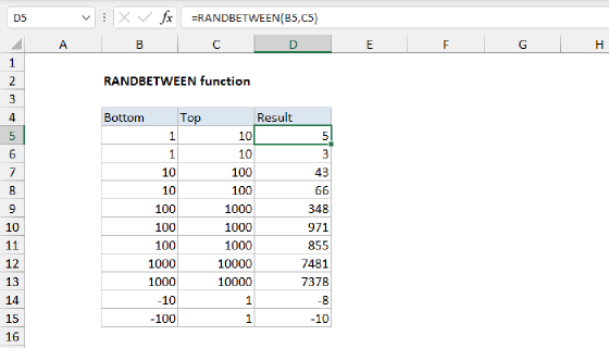 Excel RANDBETWEEN Function