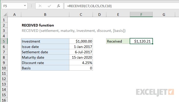 Excel RECEIVED Function