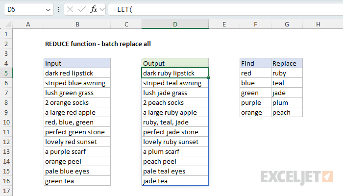 REDUCE function to find and replace multiple values