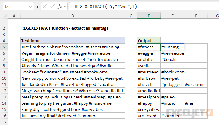 REGEXEXTRACT example - extract all hashtags