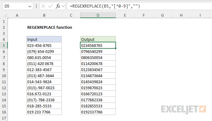 Excel REGEXREPLACE Function
