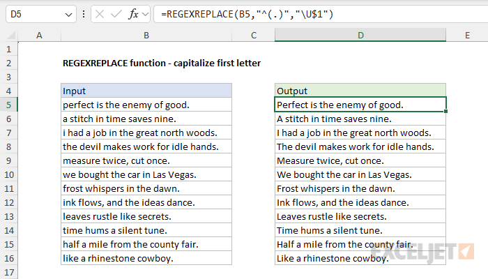 REGEXREPLACE example - capitalize first letter