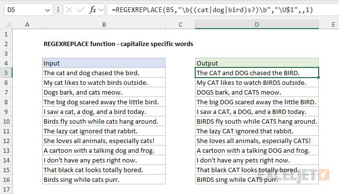 REGEXREPLACE example - capitalize specific words