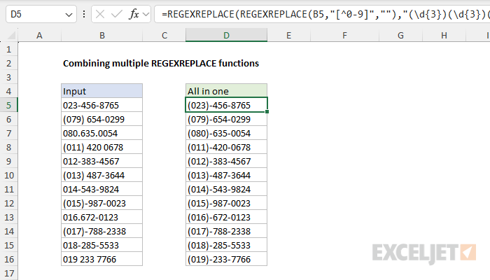 Combining multiple REGEXREPLACE functions together