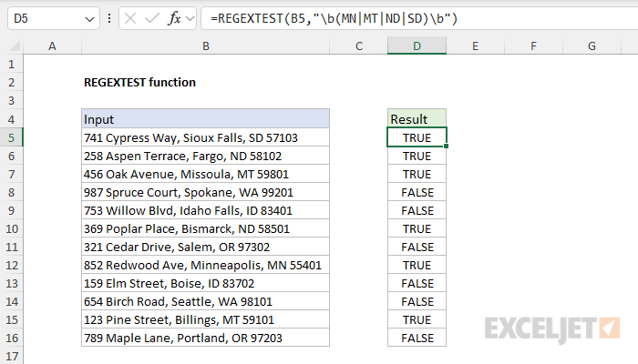 REGEXTEST function - alternation example (OR logic)
