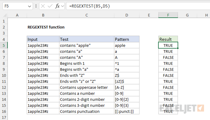 REGEXTEST function - basic examples