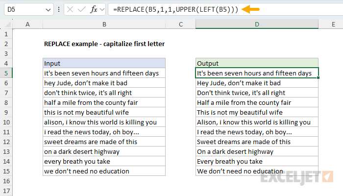 REPLACE example - capitalize first letter in text string