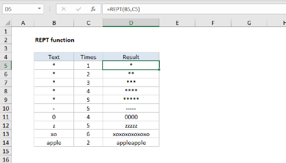 Excel REPT Function
