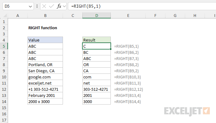 Excel RIGHT Function